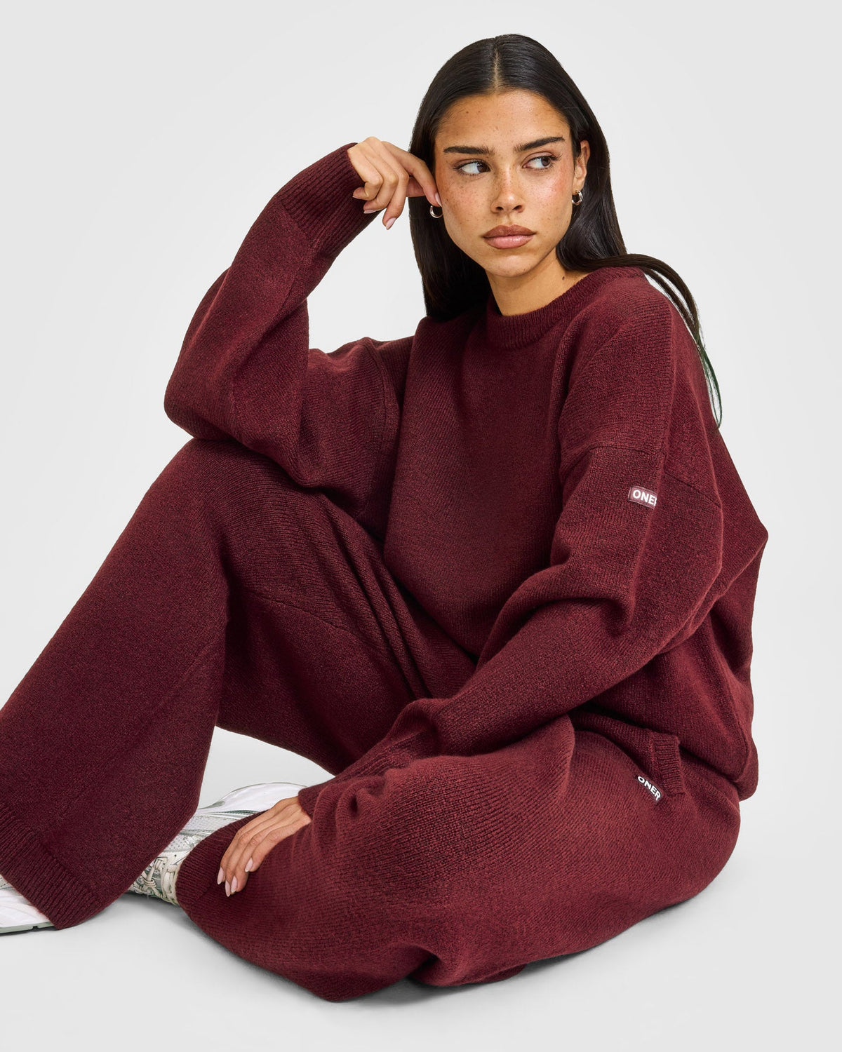 Oner Active Oversized Knit Crew Neck Sweatshirt | Rosewood