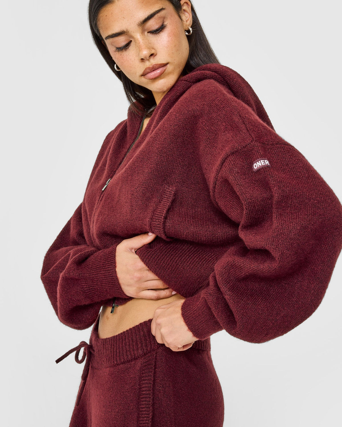 Oner Active Oversized Knit Zip Up Mid Hoodie | Rosewood
