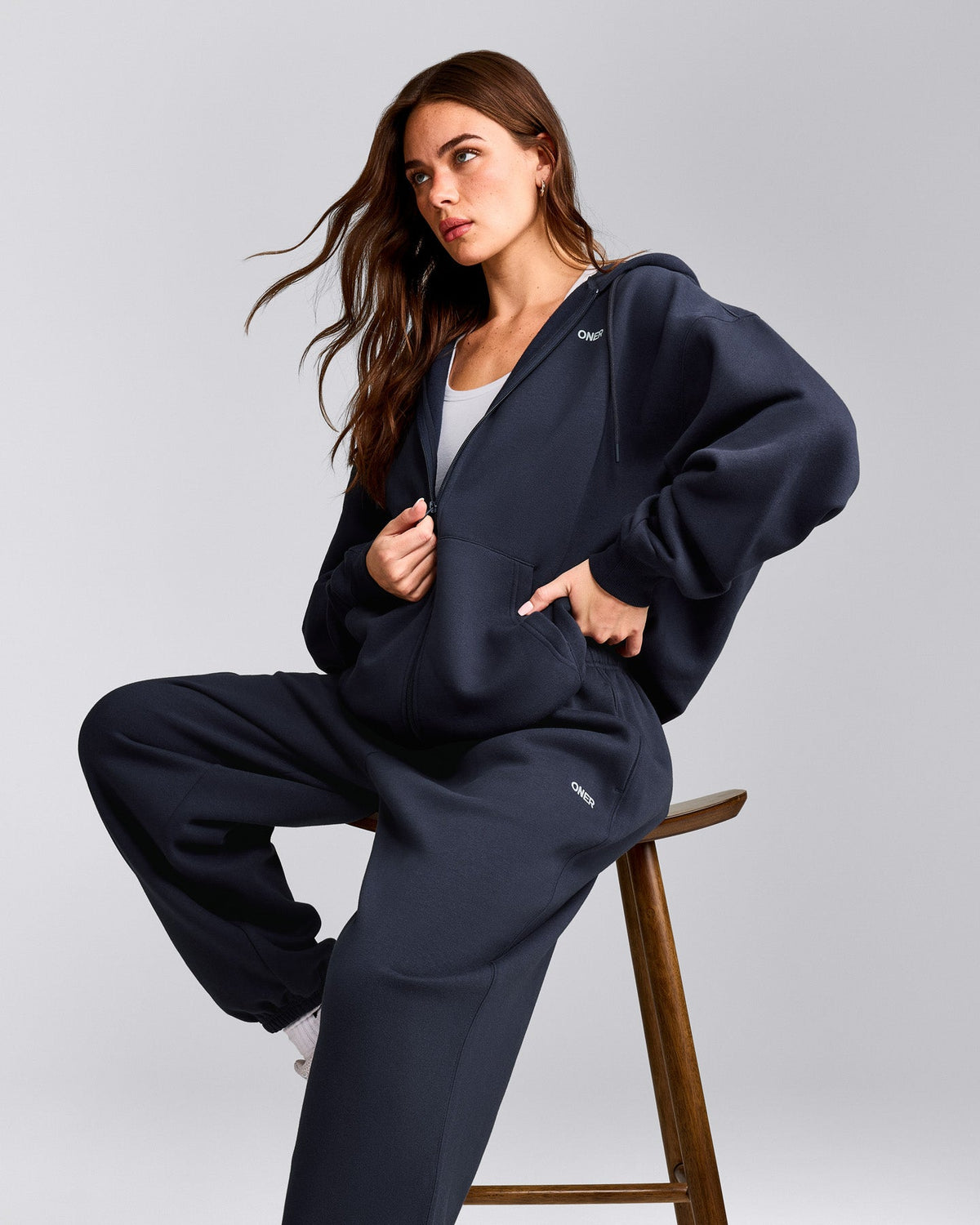 Oner Active Foundations Cosy Oversized Zip Up Hoodie | True Blue