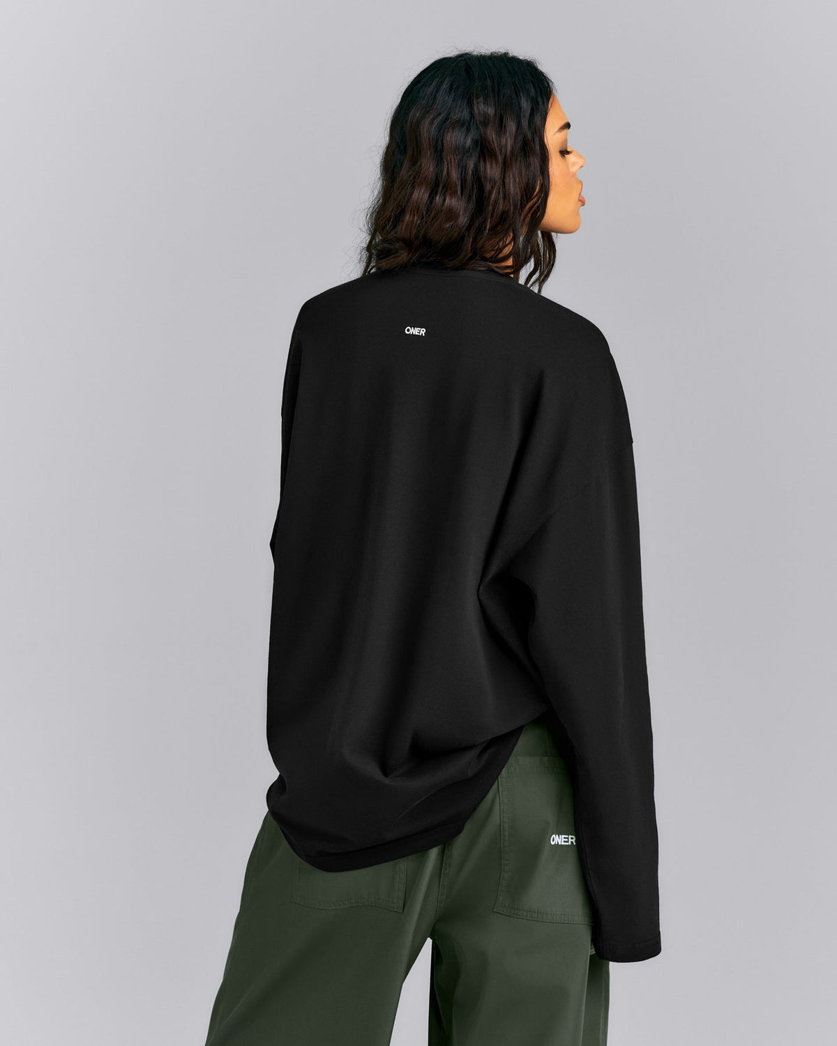 Oner Active Oversized Cotton Long Sleeve Top | Black