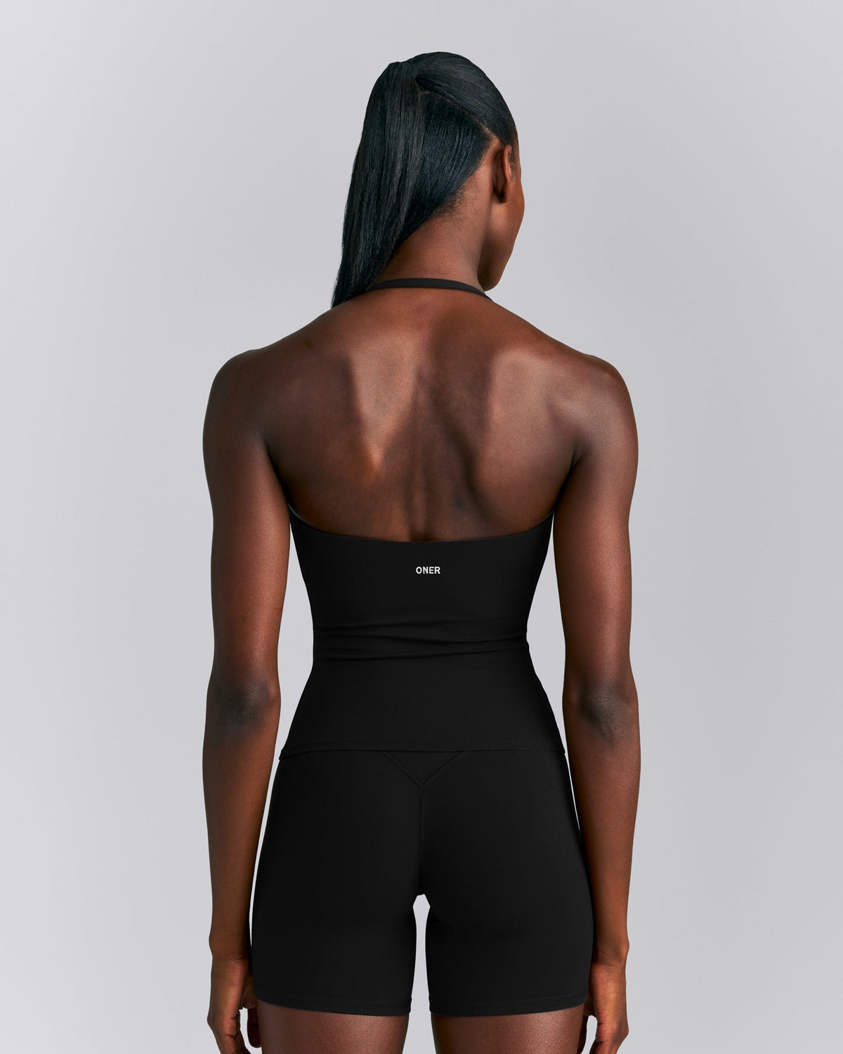 Oner Active SoftMotion™ Strappy Halter Neck Tank Top with Built in Bra Shelf | Black