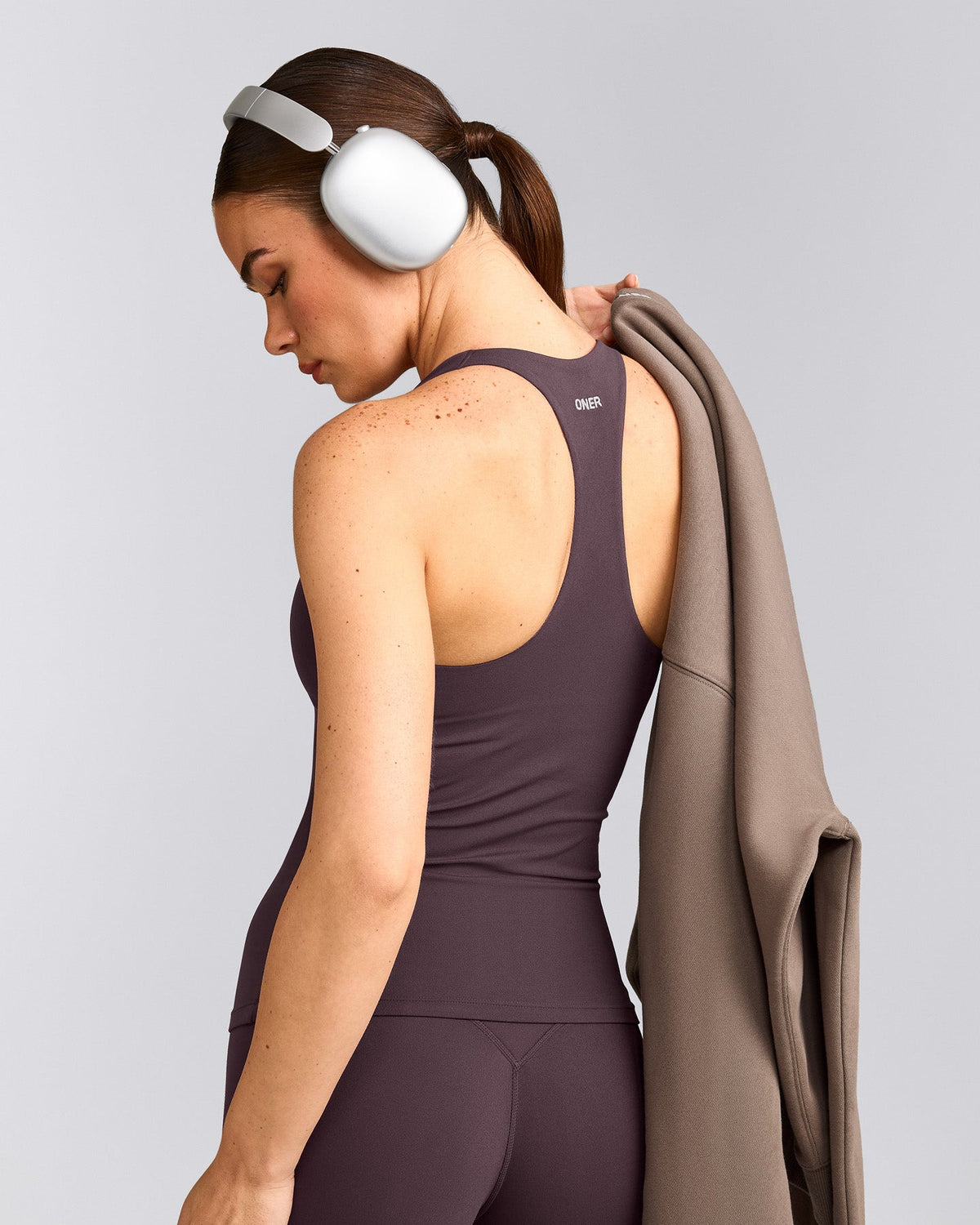 Oner Active SoftMotion™ Racer Back Tank Top with Built in Bra Shelf | Dark Umber Brown