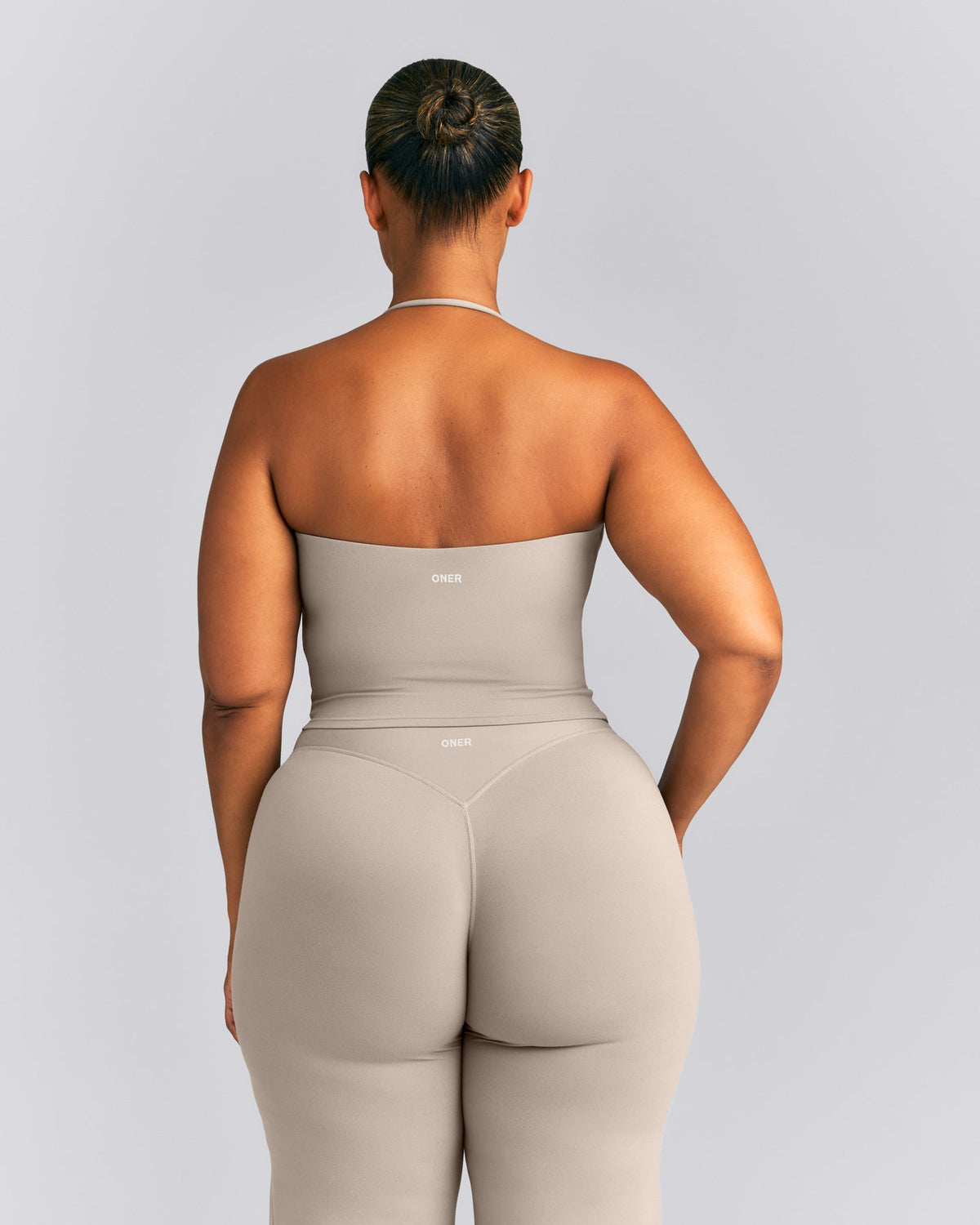 Oner Active SoftMotion™ Strappy Halter Neck Mid Tank Top with Built in Bra Shelf | Warm Sand