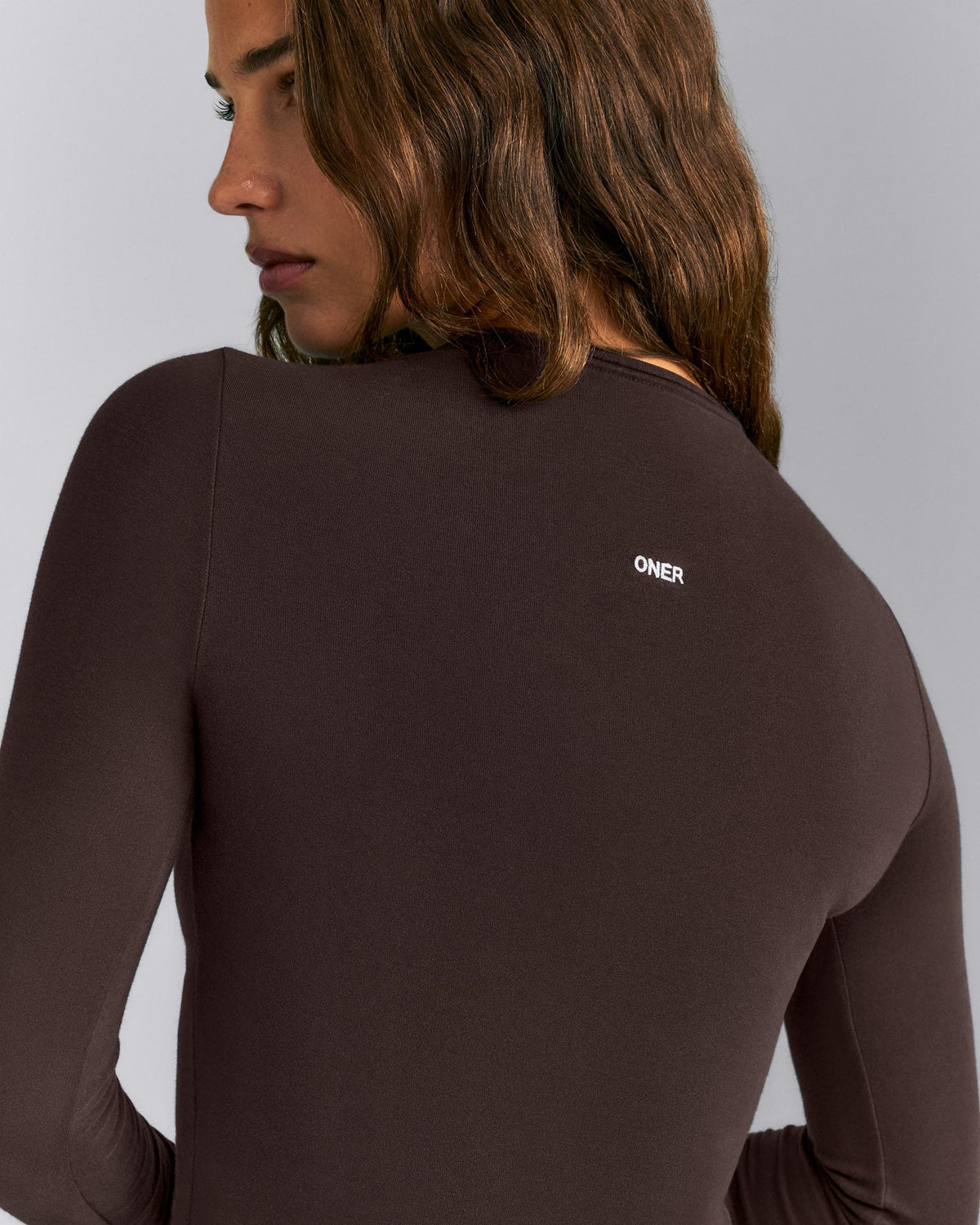 Oner Active Fitted Cotton Long Sleeve Crew Neck Top | 70% Cocoa