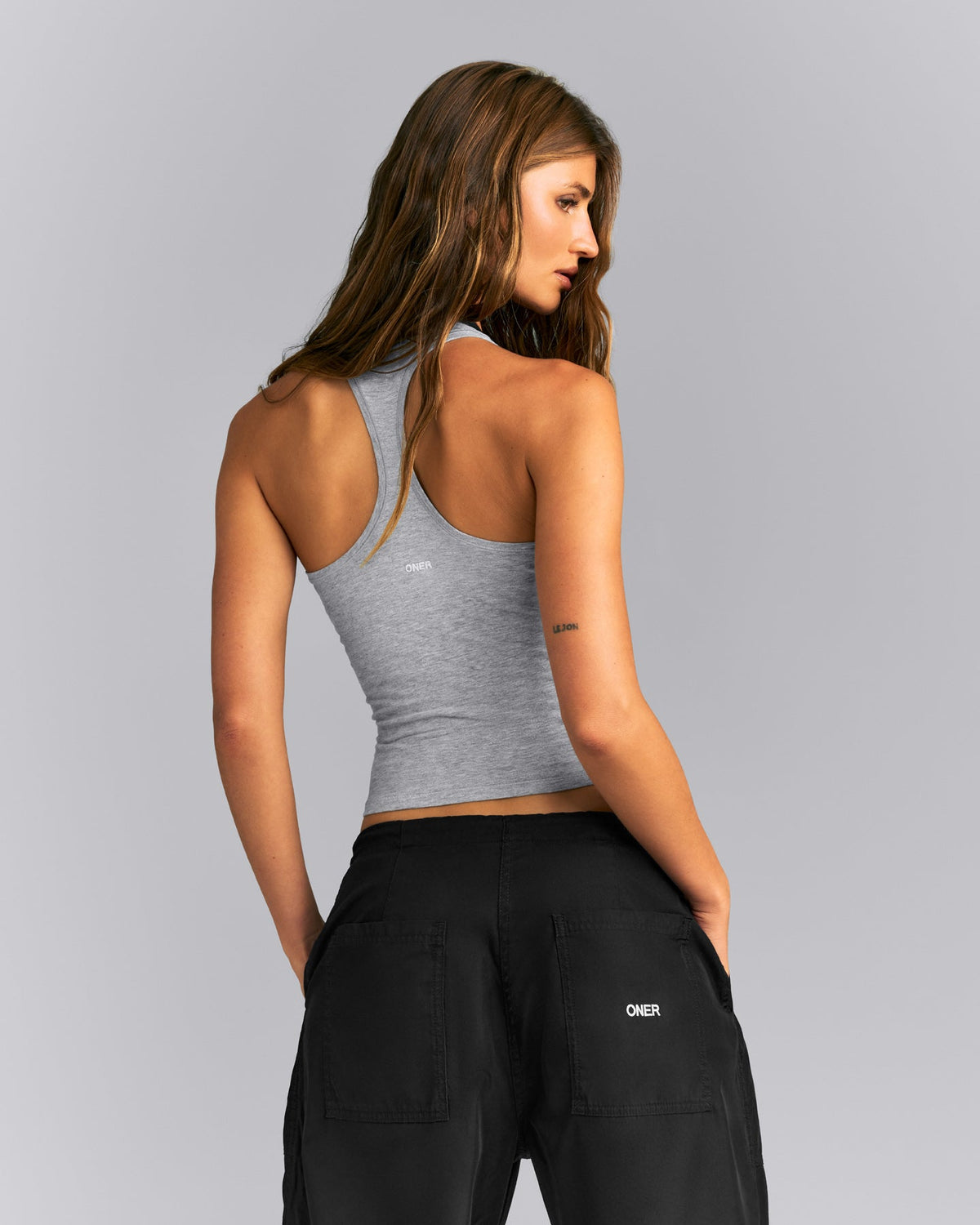 Oner Active Fitted Cotton Racer Tank | Mid Gray Marl