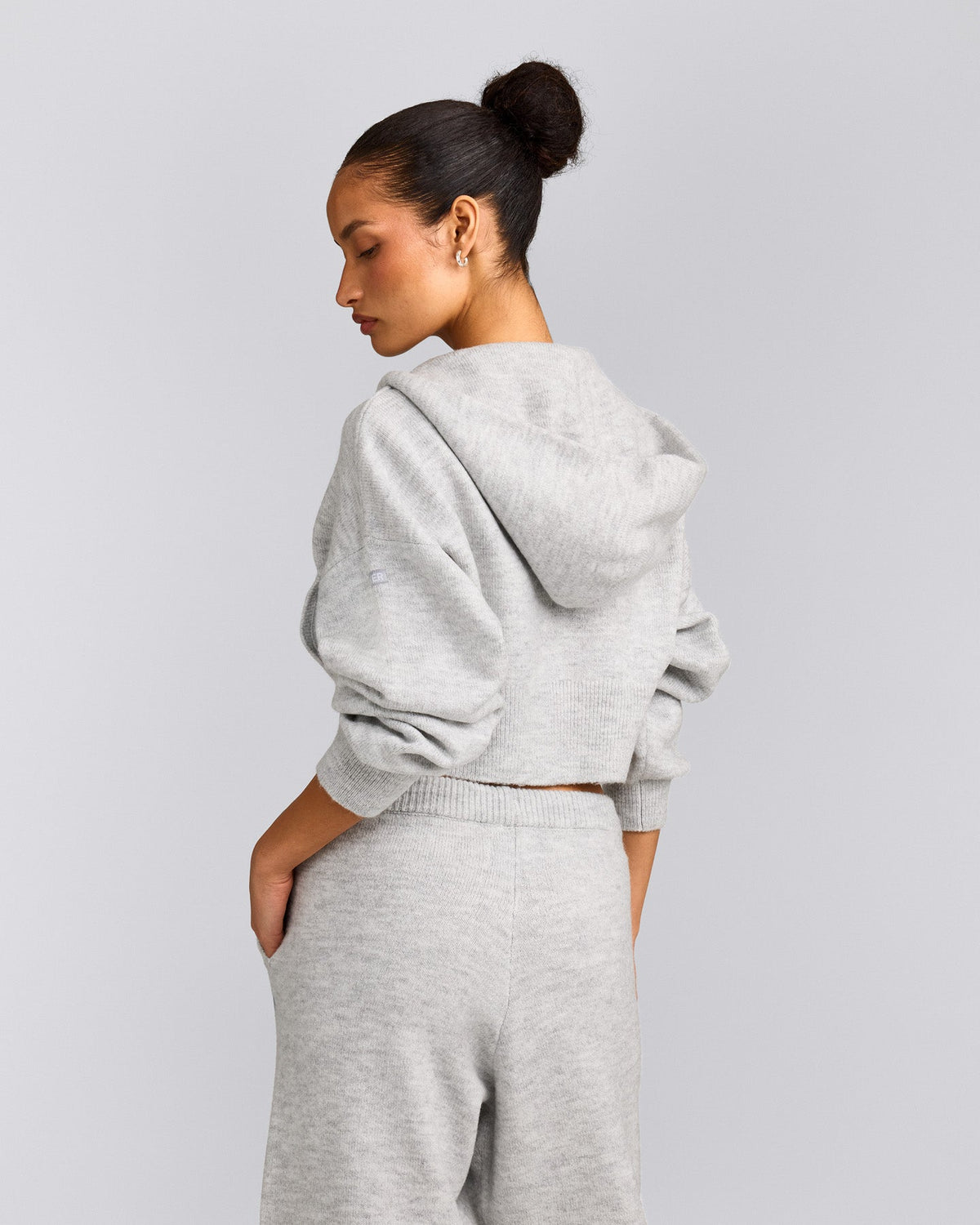 Oner Active Oversized Knit Zip Up Mid Hoodie | Light Gray Marl