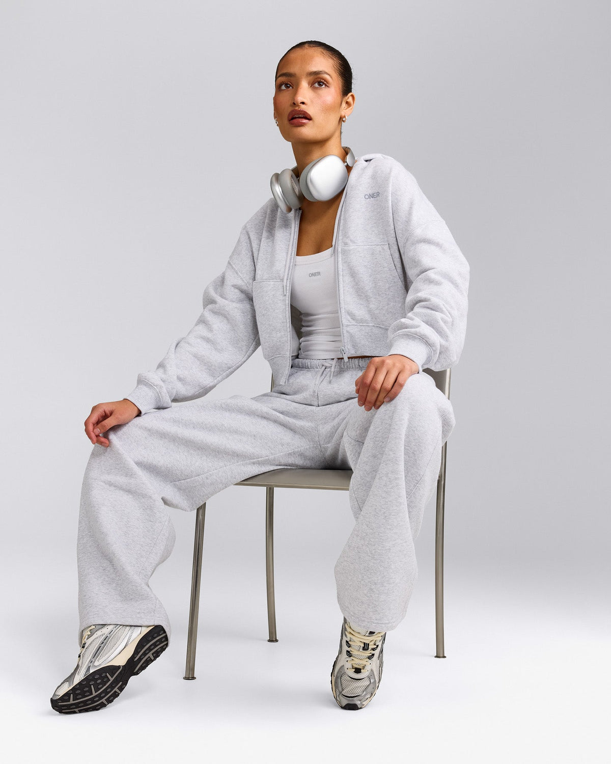 Oner Active Foundations All Season Cropped Zip Up Hoodie | Gray Marl