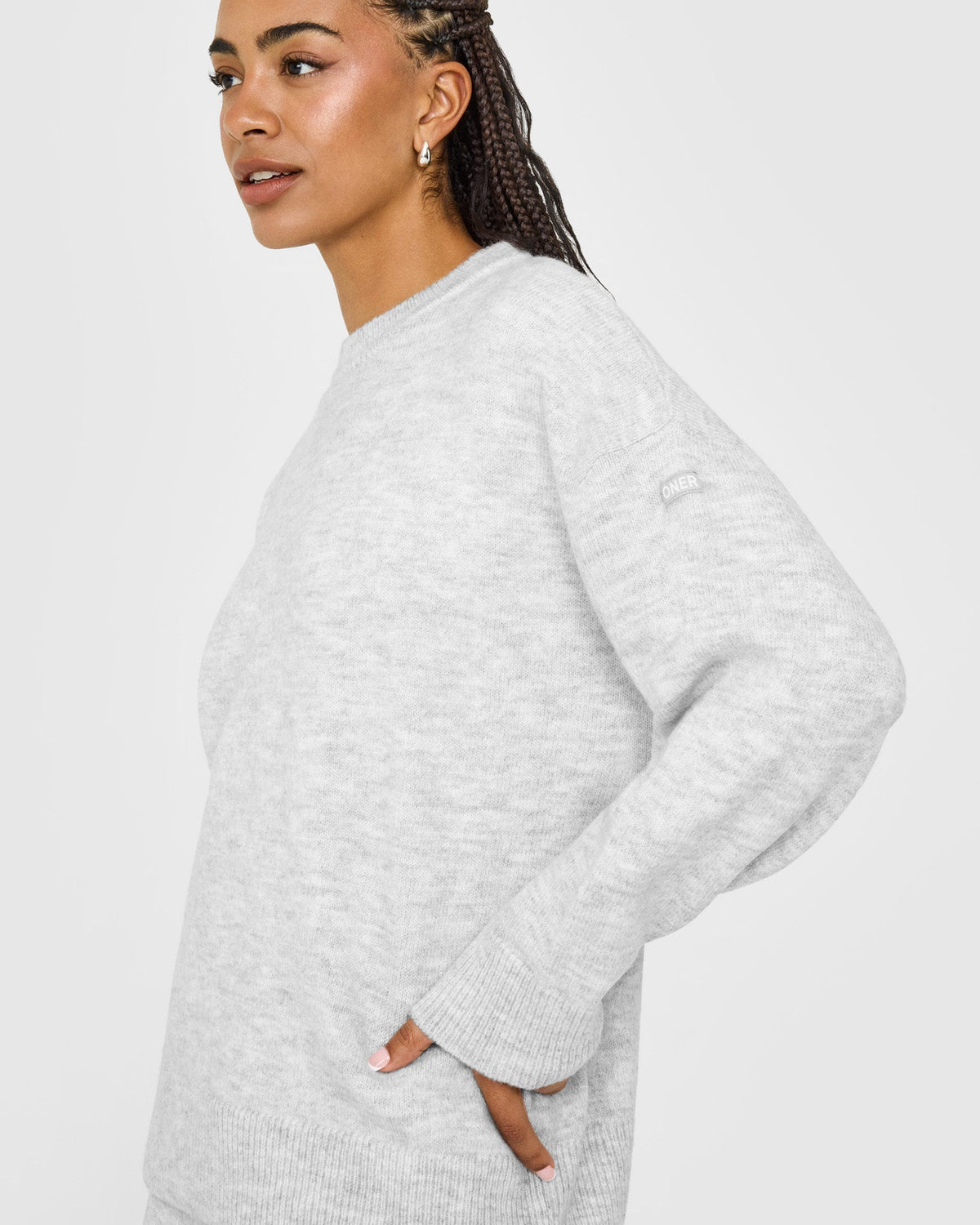 Oner Active Oversized Knit Crew Neck Sweatshirt | Light Gray Marl