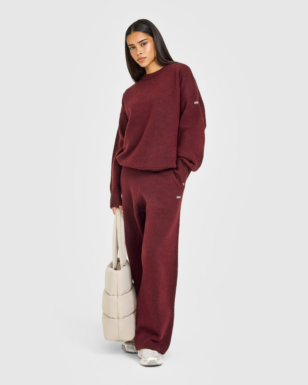 Oner Active Oversized Knit Crew Neck Sweatshirt | Rosewood