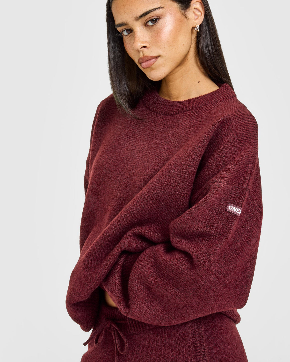 Oner Active Oversized Knit Crew Neck Sweatshirt | Rosewood