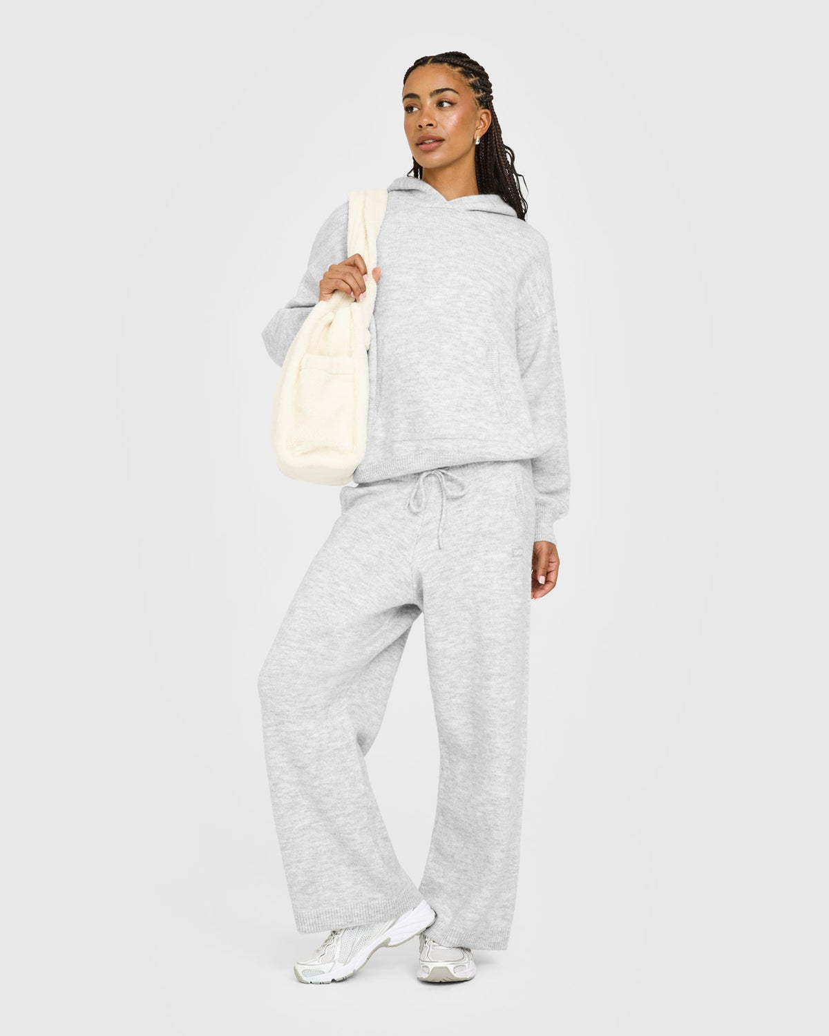Oner Active Oversized Knit Hoodie | Light Gray Marl