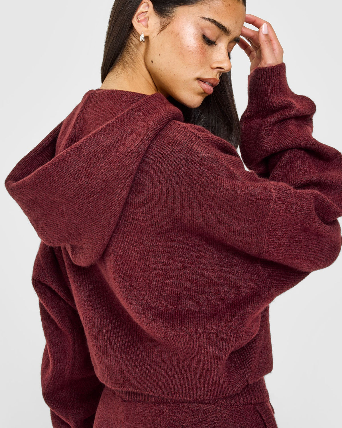 Oner Active Oversized Knit Zip Up Mid Hoodie | Rosewood