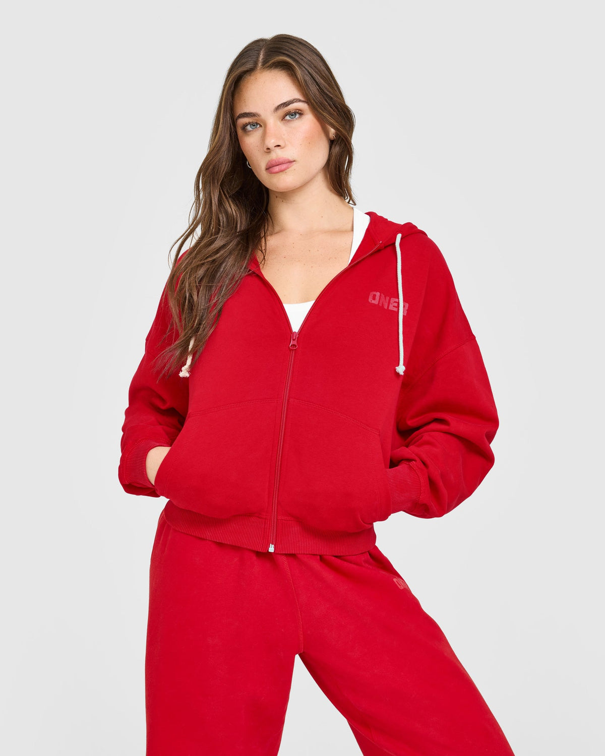 Oner Active Raw Lounge Oversized Zip Hoodie | Washed Fiery Red