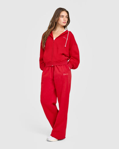 Oner Active Raw Lounge Oversized Zip Hoodie | Washed Fiery Red