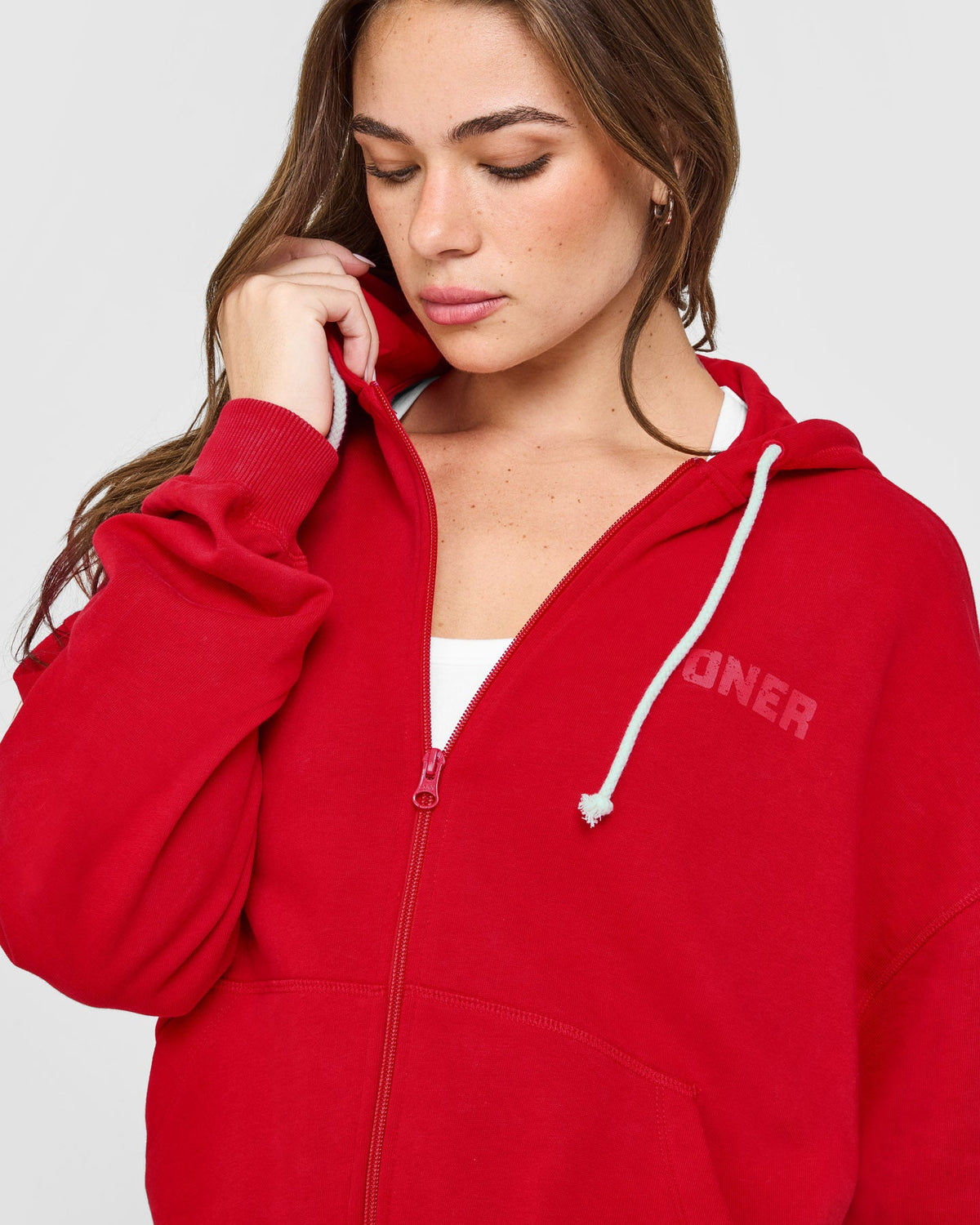 Oner Active Raw Lounge Oversized Zip Hoodie | Washed Fiery Red