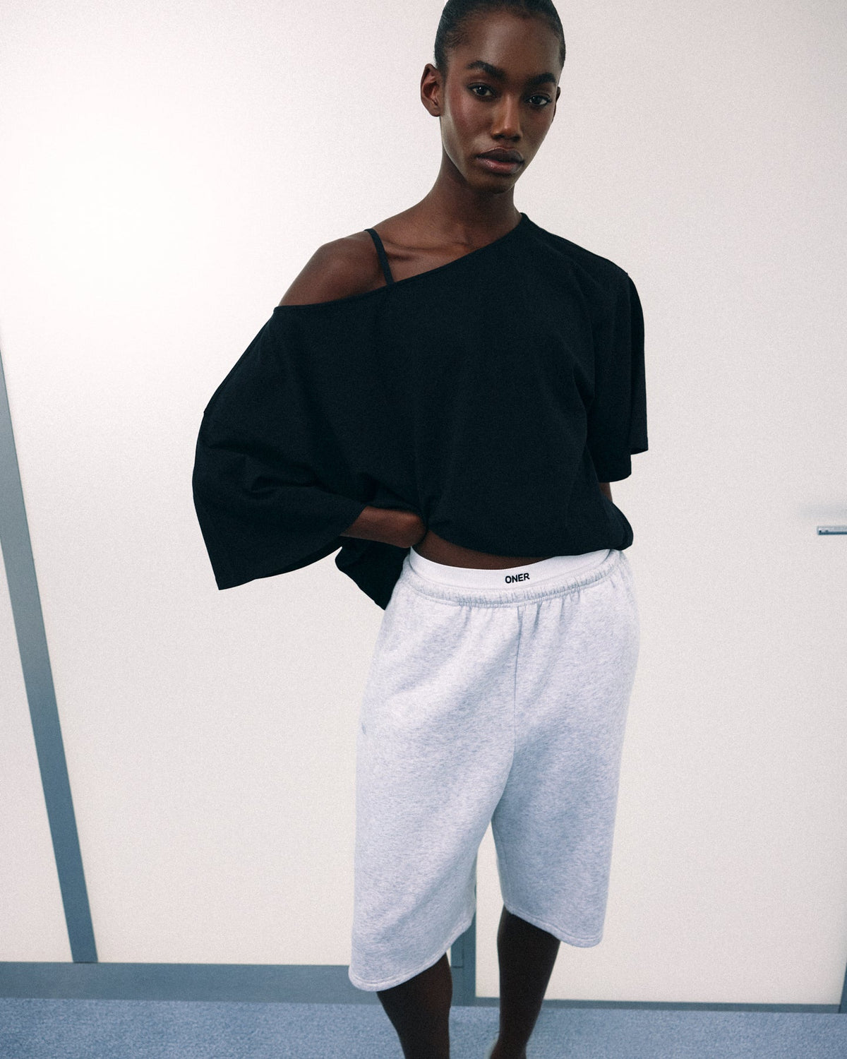Oner Active Slouchy One Shoulder T-Shirt | Black