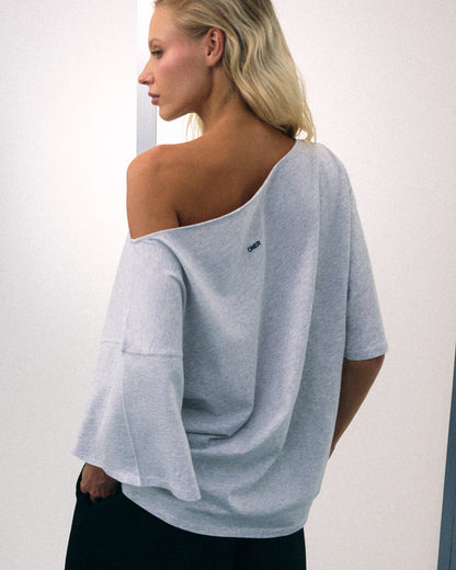 Oner Active Slouchy One Shoulder T-Shirt | Light Gray Marl