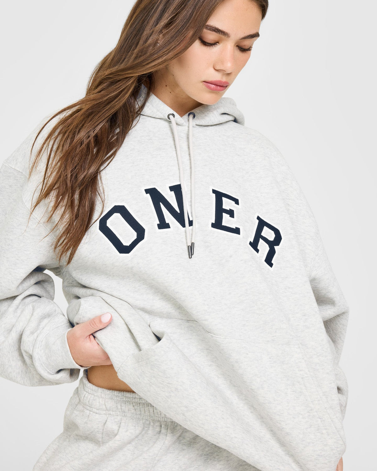 Oner Active Foundations Oversized Oner Girlfriend Hoodie | Light Gray Marl