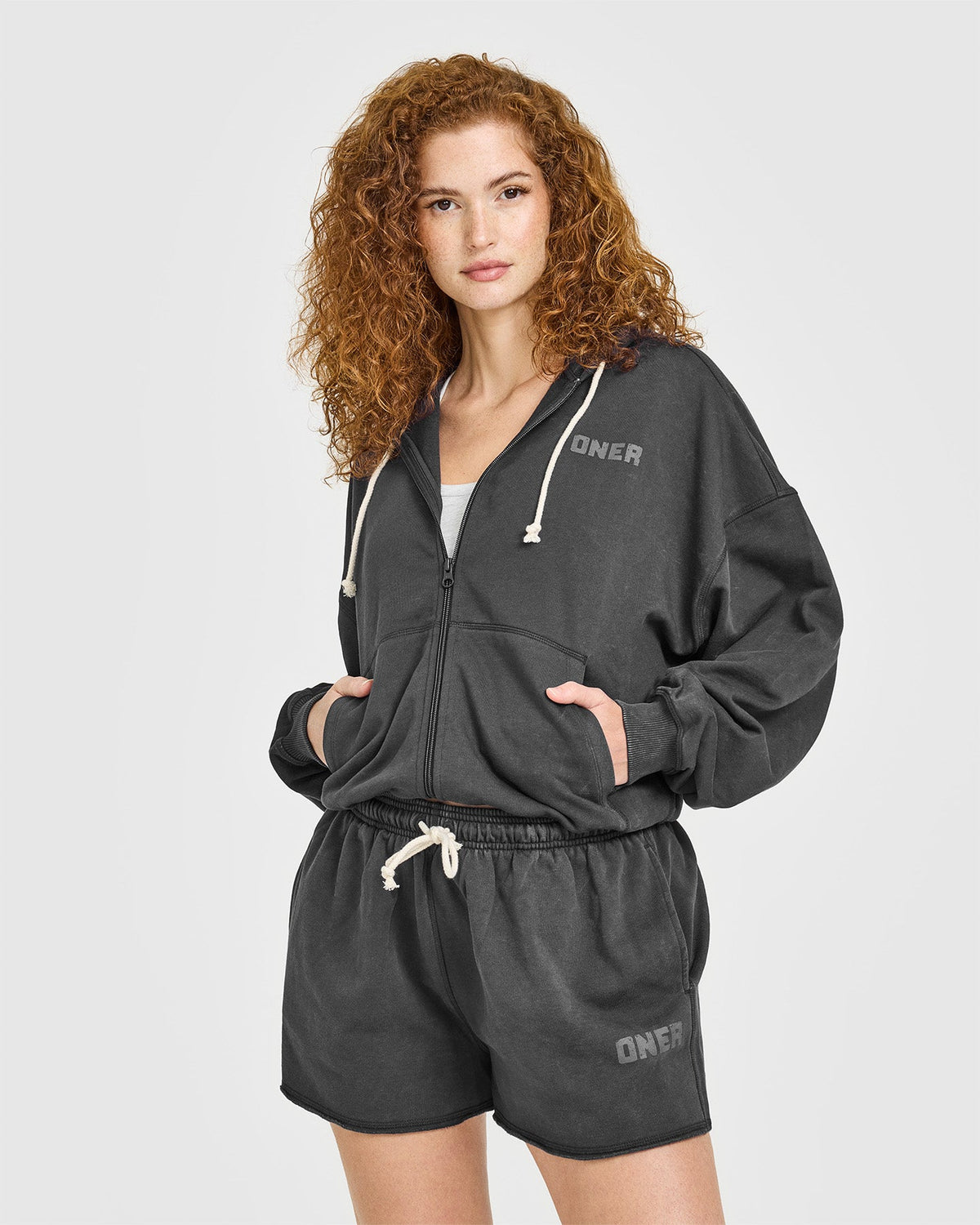 Oner Active Raw Lounge Oversized Zip Hoodie | Washed Black