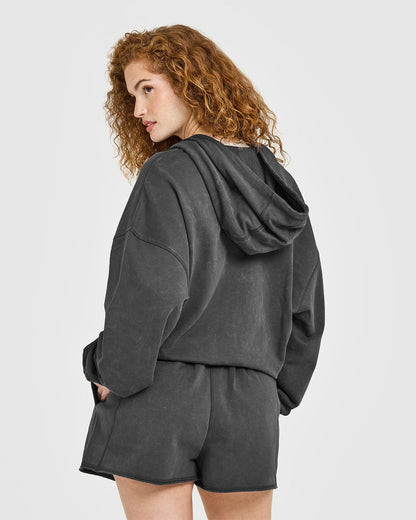 Oner Active Raw Lounge Oversized Zip Hoodie | Washed Black