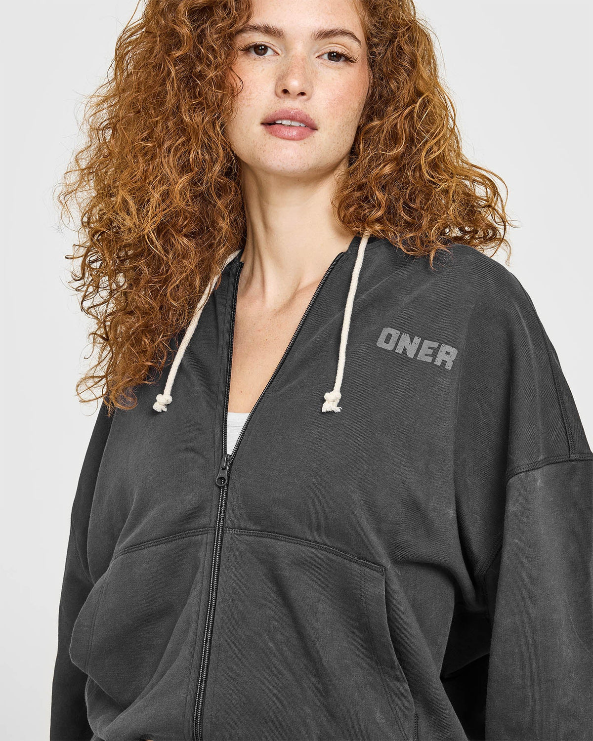 Oner Active Raw Lounge Oversized Zip Hoodie | Washed Black