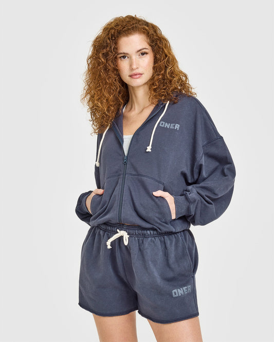 Oner Active Raw Lounge Oversized Zip Hoodie | Washed True Blue