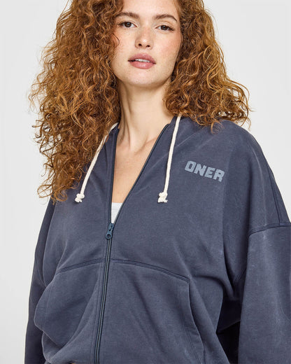 Oner Active Raw Lounge Oversized Zip Hoodie | Washed True Blue