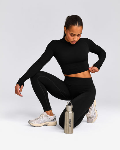 Oner Active Oner Seamless Fitted Long Sleeve Mid Top | Soft Black