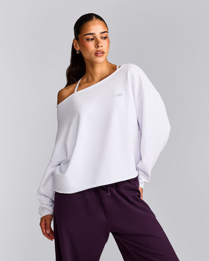 Oner Active Cotton Vintage Lounge Off-The-Shoulder Sweatshirt | White