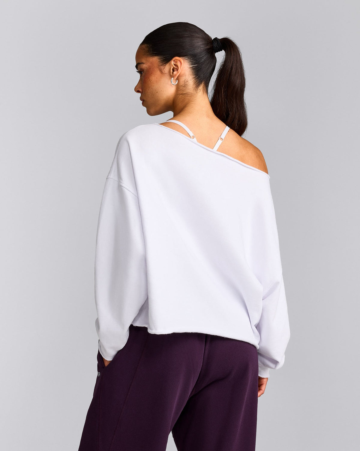 Oner Active Cotton Vintage Lounge Off-The-Shoulder Sweatshirt | White