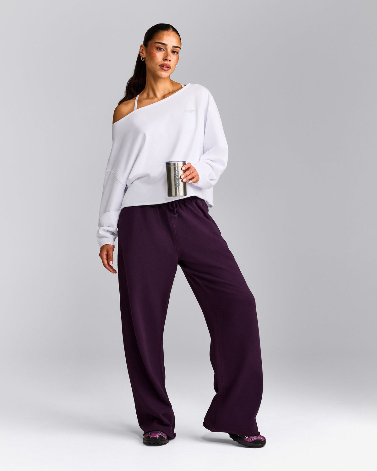 Oner Active Cotton Vintage Lounge Off-The-Shoulder Sweatshirt | White