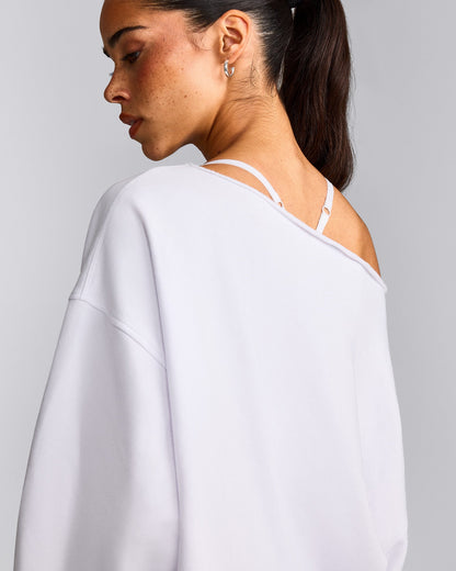 Oner Active Cotton Vintage Lounge Off-The-Shoulder Sweatshirt | White