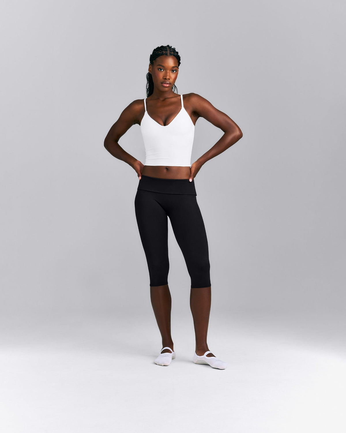 Oner Active SoftMotion™ Adjustable V Neck Mid Tank Top with Built in Bra Shelf | White