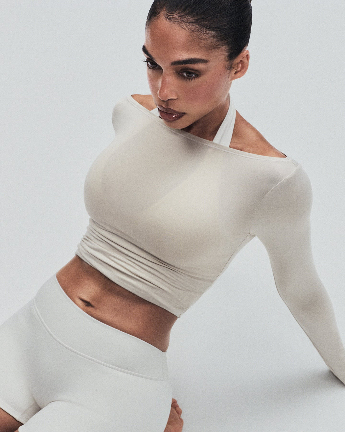 Oner Active FormeSoft™ Fitted Off-The-Shoulder Long Sleeve Top | Oatmeal