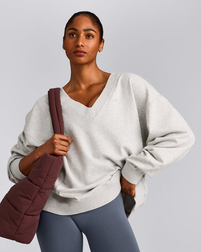 Oner Active Cotton Vintage Lounge V Neck Sweatshirt | Light Gray Marl