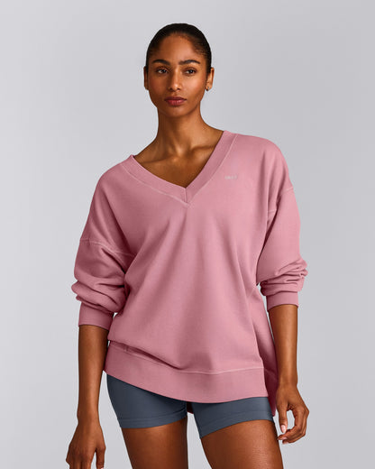 Oner Active Cotton Vintage Lounge V Neck Sweatshirt | Orchid Haze