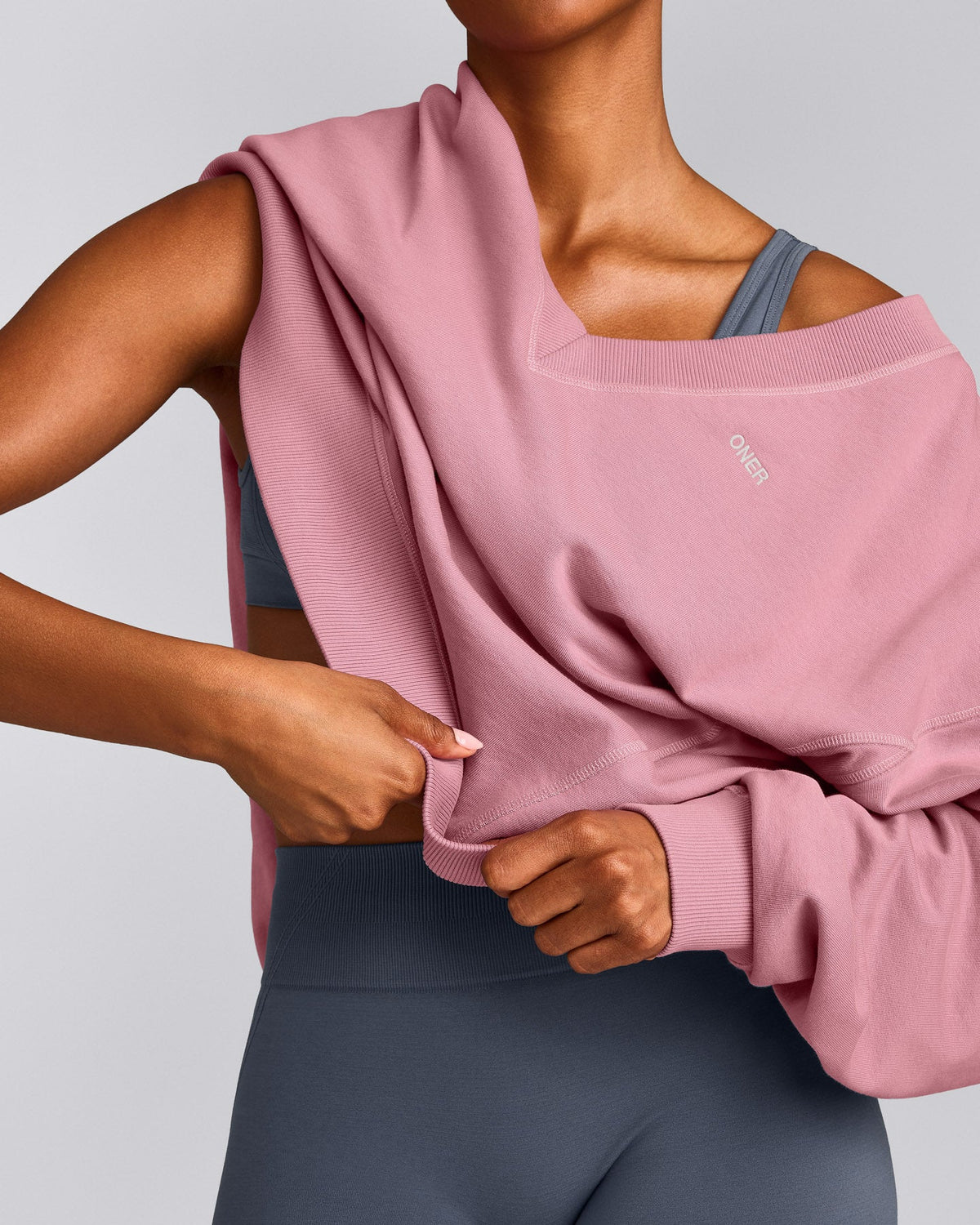 Oner Active Cotton Vintage Lounge V Neck Sweatshirt | Orchid Haze