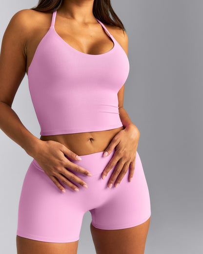 Oner Active SoftMotion™ Strappy Halter Neck Mid Tank Top with Built in Bra Shelf | Rose Pink