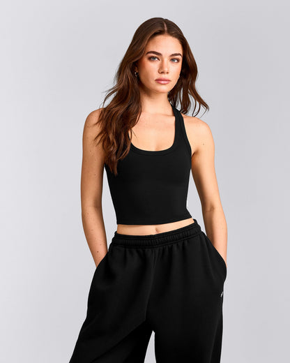Oner Active Cotton Fitted Mid Tank Top | Black