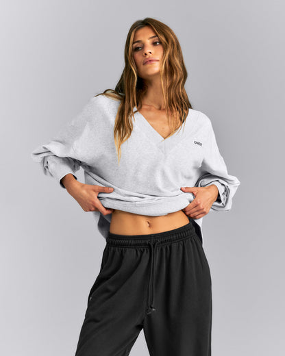 Oner Active Cotton Vintage Lounge V Neck Sweatshirt | Light Gray Marl