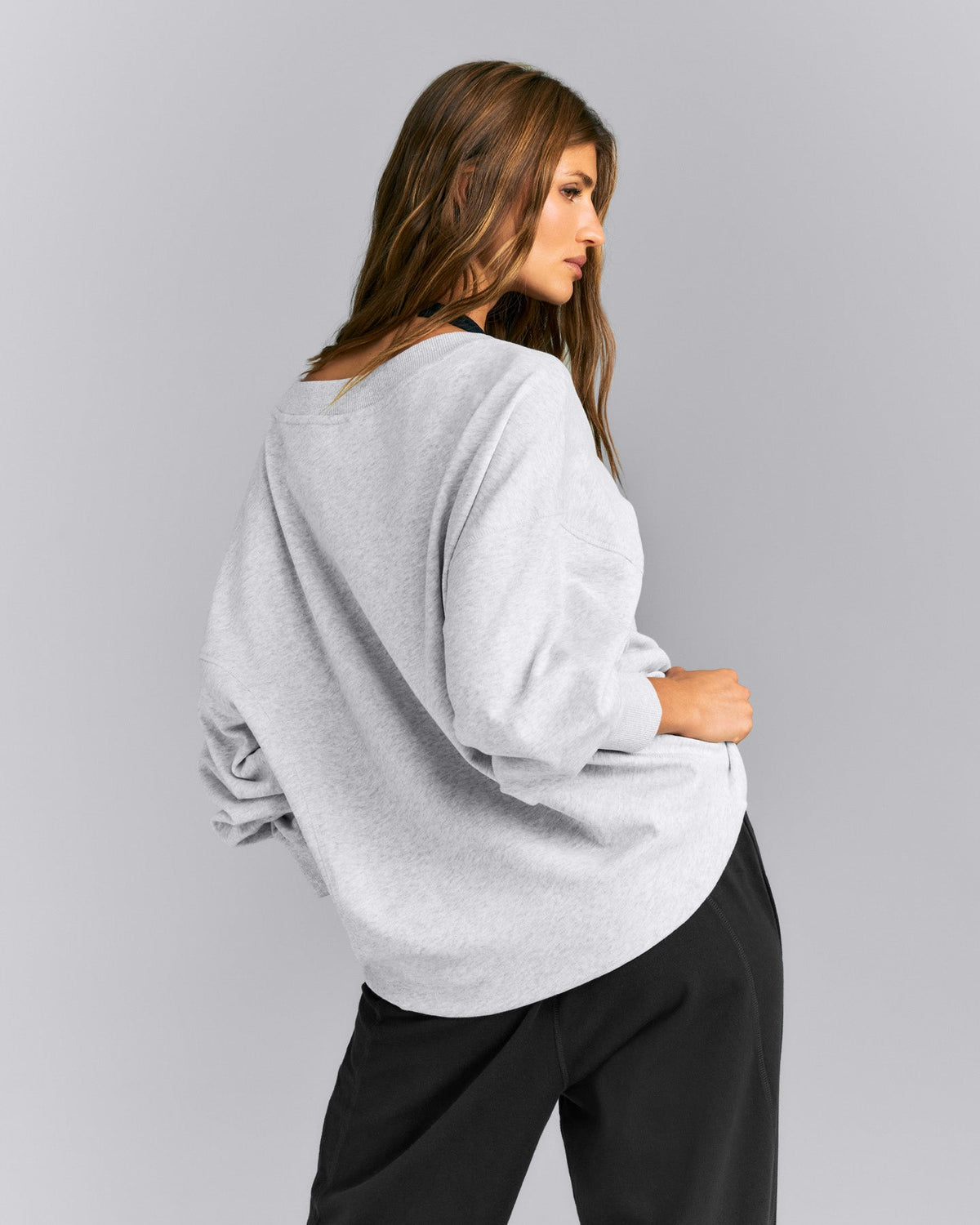 Oner Active Cotton Vintage Lounge V Neck Sweatshirt | Light Gray Marl