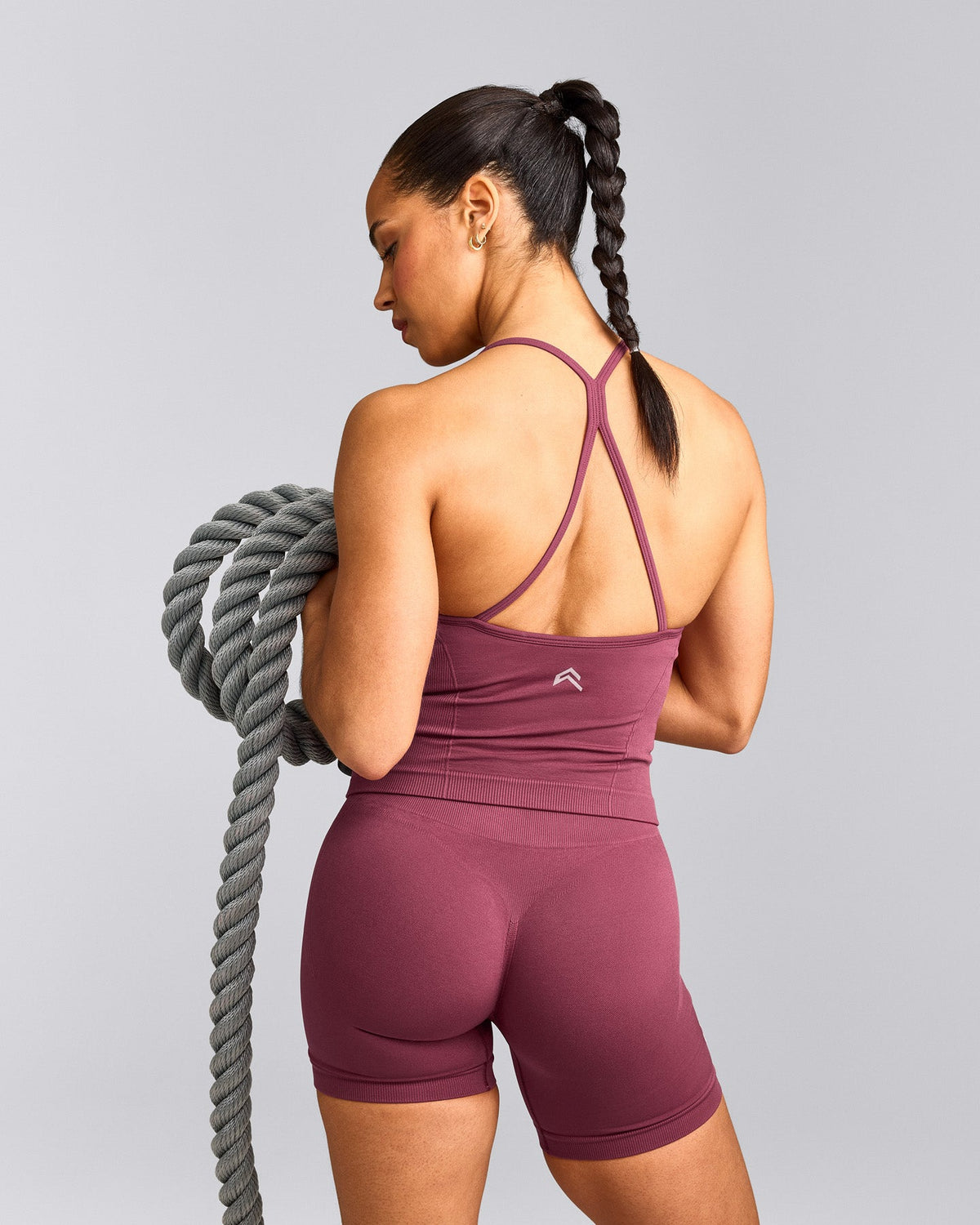 Oner Active EnhanceLift™ Seamless Strappy Racer Tank Top with Built in Bra Shelf | Burnt Maroon Red