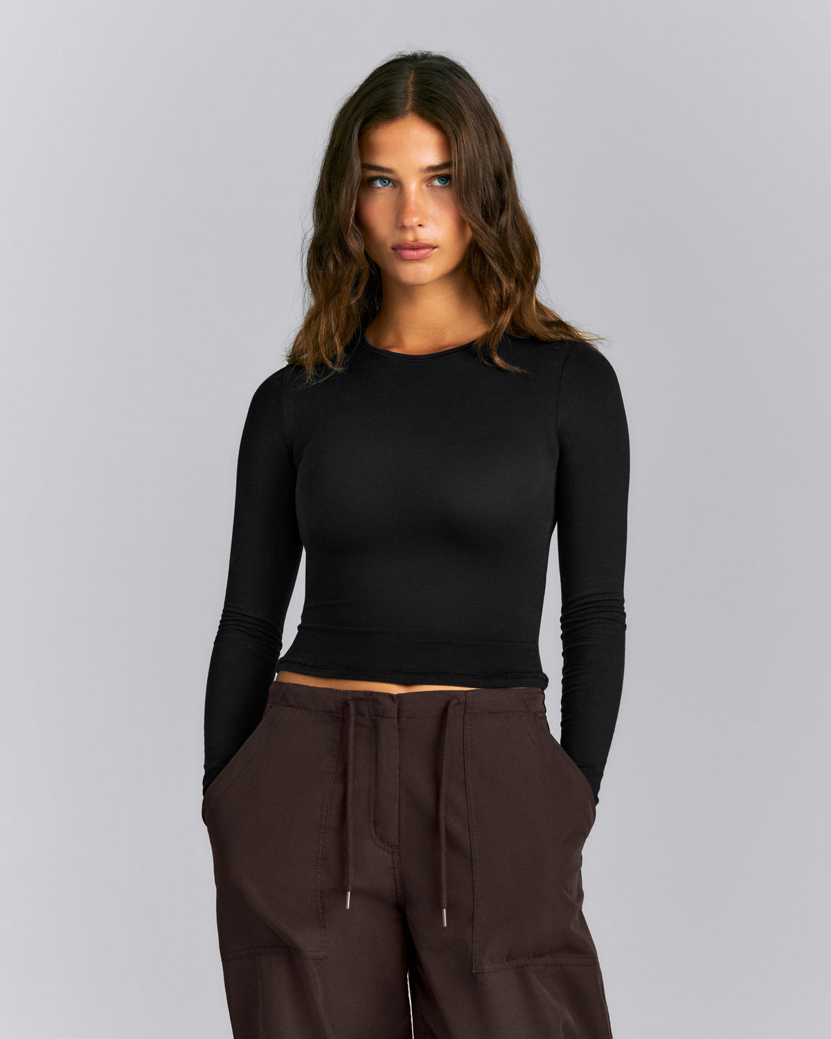 Oner Active Fitted Cotton Long Sleeve Crew Neck Top | Black