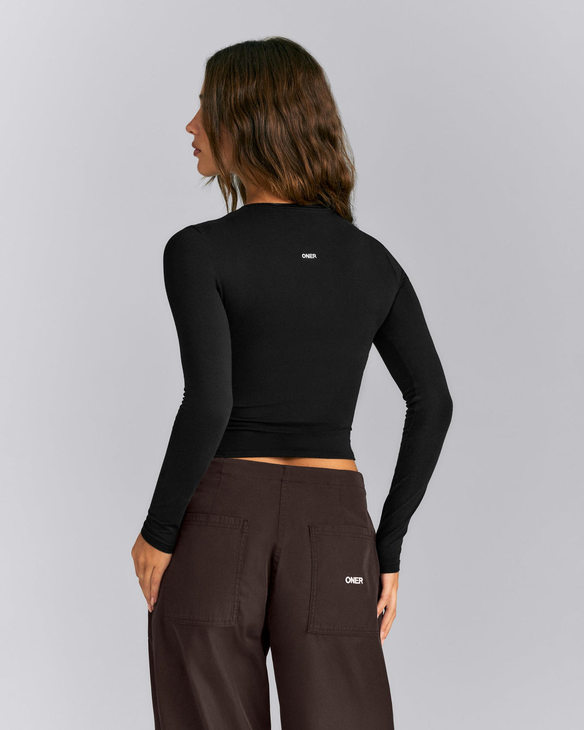 Oner Active Fitted Cotton Long Sleeve Crew Neck Top | Black