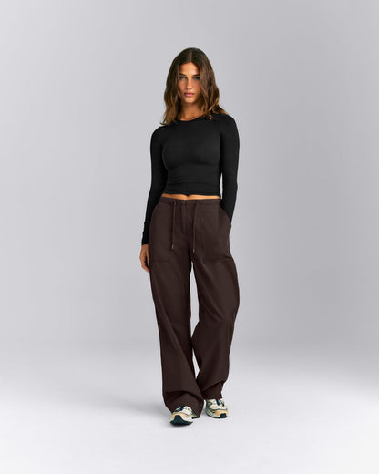 Oner Active Fitted Cotton Long Sleeve Crew Neck Top | Black