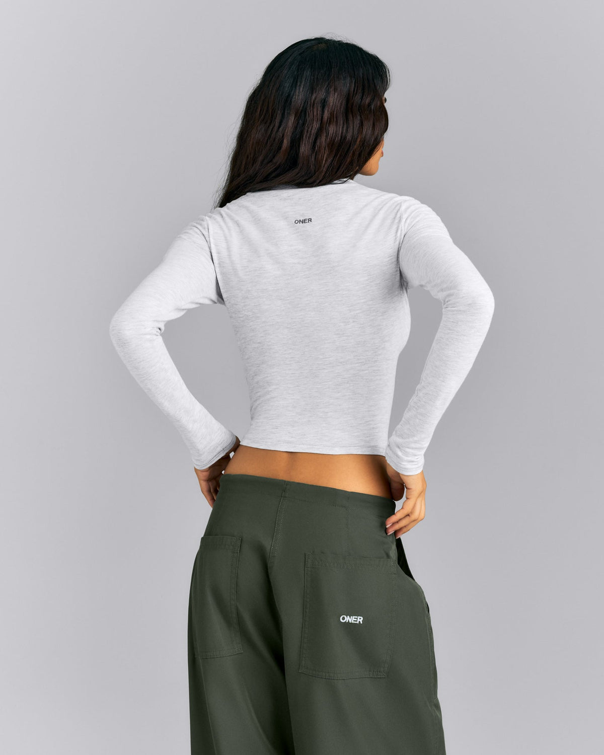 Oner Active Fitted Cotton Long Sleeve Crew Neck Top | Light Gray Marl