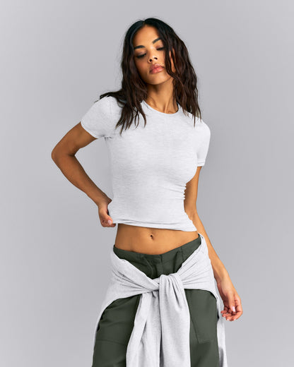 Oner Active Fitted Cotton Short Sleeve Crew Neck T-Shirt | Light Gray Marl