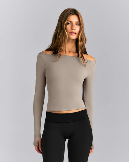 Oner Active FormeSoft™ Fitted Off-The-Shoulder Long Sleeve Top | Washed Minky