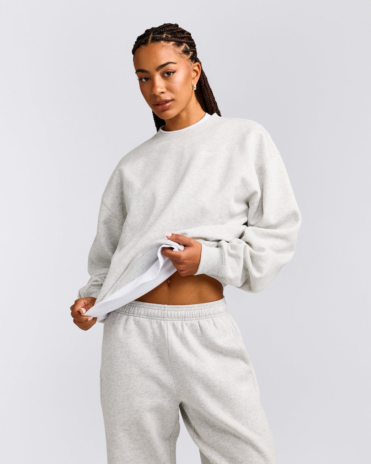 Oner Active Foundations Cosy Crew Neck Sweatshirt | Light Gray Marl