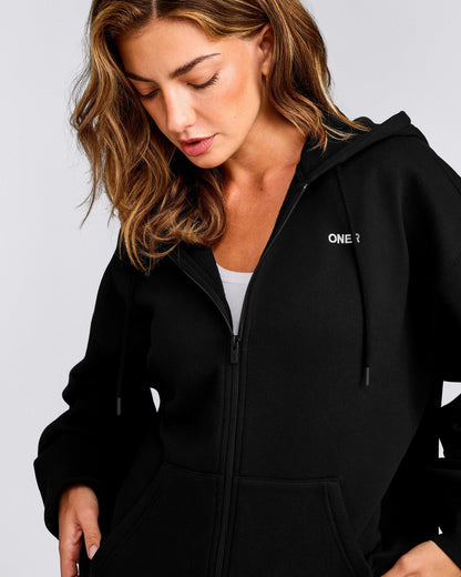 Oner Active Foundations Cosy Oversized Zip Up Hoodie | Black
